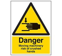 V Safety 65018BC-S'Danger Moving Machinery Risk Crushed Hands' Sign, 300 mm x 400 mm (Pack of 3)