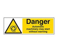 V Safety 65034BP-S'Automatic Machinery Start Without Warning' Sign, 600 mm x 200 mm (Pack of 3)