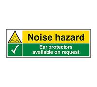 V Safety 65053BP-S "Noise Hazard/Ear Protectors Available on…" Sign, 600 mm x 200 mm (Pack of 3)