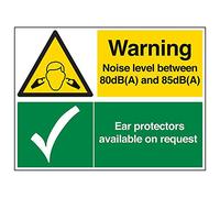V Safety 65056BR-R "Warning Ear Protectors Available on…" Sign, 600 mm x 450 mm (Pack of 3)