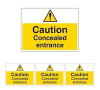 V Safety 67029BF-R Caution Concealed Entrance Warning Sign - Landscape - 400mm x 300mm - 1mm Rigid Plastic, Black/Yellow (Pack of 4)
