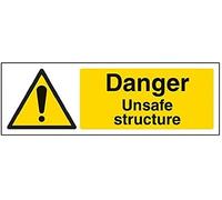V Safety 67079AX-S Danger Unsafe Structure Sign - Landscape - 300mm x 100mm - Self Adhesive Vinyl, Black/Yellow