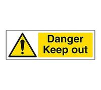 V Safety 67084AX-S Danger, Keep Out Sign - Landscape - 300mm x 100mm - Self Adhesive Vinyl, Black/Yellow