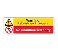 V Safety 67123BP-R "Refurbishment In Progress/No Unauthorised…" Sign, 600 mm x 200 mm (Pack of 3)