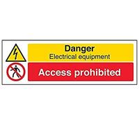 V Safety 67126AX-S Danger, Electrical Equipment/Access Prohibited Sign - Landscape - 300mm x 100mm - Self Adhesive Vinyl, Black/Red/Yellow
