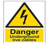 V Safety 68016AN-R Danger, Underground Live Cables Warning Sign - Portrait - 150mm x 200mm - 1mm Rigid Plastic, Black/Yellow