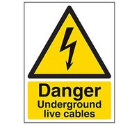 V Safety 68016AN-R'Danger Underground Live Cables' Sign, Portrait, 150 mm x 200 mm (Pack of 3)