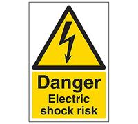V Safety 68019AU-S'Danger Electric Shock Risk' Sign, Portrait, 200 mm x 300 mm (Pack of 3)