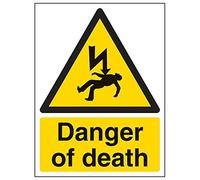 V Safety 68027AN-S'Danger Of Death' Sign, Portrait, 150 mm x 200 mm (Pack of 3)