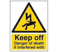 V Safety 68028AN-S "Keep Off, Danger Of Death If Interfered…" Sign, 150 mm x 200 mm (Pack of 3)