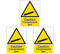 V Safety 6A010AN-S Caution Compressed Gas Warning Sign - Portrait - 150mm x 200mm - Self Adhesive Vinyl, Black/Yellow (Pack of 3)