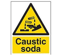 V Safety 6A030AN-R Caustic Soda Warning Sign - Portrait - 150mm x 200mm - 1mm Rigid Plastic, Black/Yellow