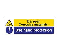 V Safety 6A083AX-R'Corrosive Materials/Use Hand Protection' Sign, 300 mm x 100 mm (Pack of 3)