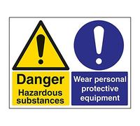 V Safety 6A087BF-R'Danger Hazardous Substances/Wear PPE' Sign, 400 mm x 300 mm (Pack of 3)