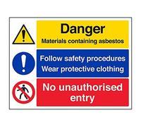 V Safety 6B018BF-R'Danger Material Containing Asbestos' Sign, 400 mm x 300 mm (Pack of 3)