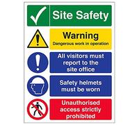 V Safety 6C021BC-S'Multi Hazard Site Safety/Safety Helmets' Sign, 300 mm x 400 mm (Pack of 3)