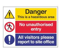 V Safety 6C024BF-R "Hazardous/No Unauthorised Entry/Report…" Sign, 400 mm x 300 mm (Pack of 3)