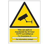 V Safety 6E037AN-S'This Car Park Under 24 Hour Surveillance' Sign, 150 mm x 200 mm (Pack of 3)