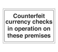 V Safety 72021BA-S'Counterfeit Currency Checks' Sign, Landscape, 300 mm x 200 mm (Pack of 3)