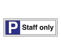 V Safety 74031AX-R Staff Only Parking Parking Sign - Landscape - 300mm x 100mm - 1mm Rigid Plastic, Black/Blue