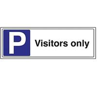 V Safety 74033BJ-R Visitors Only Parking Sign - Landscape - 450mm x 150mm - 1mm Rigid Plastic, Black/Blue