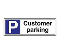 V Safety 74035BJ-R Customer Parking Parking Sign - Landscape - 450mm x 150mm - 1mm Rigid Plastic, Black/Blue