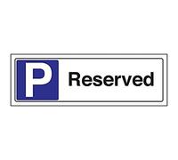 V Safety 74036AX-S Reserved Parking Sign - Landscape - 300mm x 100mm - Self Adhesive Vinyl, Black/Blue