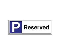 V Safety 74036BJ-R Reserved Parking Sign - Landscape - 450mm x 150mm - 1mm Rigid Plastic, Black/Blue