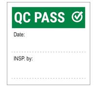 V Safety 84001S2QP-RL QC Pass Write On Green Sticker - 51x51mm (Roll of 250)