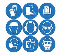 V Safety 9 Mixed PPE Vinyl Labels On A Sheet 55 mm Dia - Self Adhesive Vinyl Safety Sign