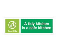 V Safety A Tidy Kitchen Is A Safe Kitchen, Keep Tidy - Landscape 300 x 100 mm - Glow In The Dark 1mm Rigid Plastic Safety Sign