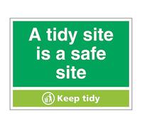 V Safety A Tidy Site Is A Safe Site, Keep Tidy 200 x 150 mm - 2mm Rigid Plastic Safety Sign