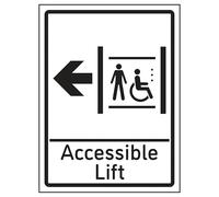 V Safety Accessible Lift Arrow Left 200 x 300mm - 2mm Rigid Plastic Safety Sign