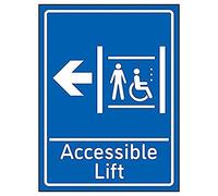 V Safety Accessible Lift Arrow Left - 200mm x 300mm - Blue Self Adhesive Vinyl