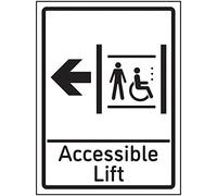 V Safety Accessible Lift Arrow Left Sign - 150x200mm - Self Adhesive Aluminium Effect