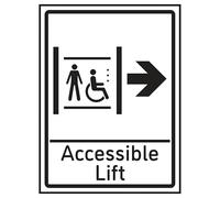 V Safety Accessible Lift Arrow Right 200 x 300 mm - 2mm Super-Tough Rigid Plastic Safety Sign