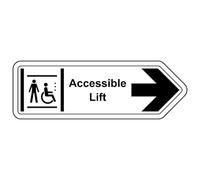 V Safety Accessible Lift Arrow Right - Shaped Sign 300 x 100 mm - 2mm Super-Tough Rigid Plastic Safety Sign