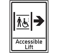V Safety Accessible Lift Arrow Right Sign - 150x200mm - 1mm Rigid Plastic