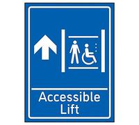 V Safety Accessible Lift Arrow Up - 200mm x 300mm - Blue 1mm Rigid Plastic