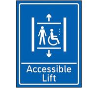 V Safety Accessible Lift Sign - 150x200mm - Blue Self Adhesive Vinyl