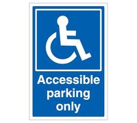 V Safety Accessible Parking Only - Super-Tough Rigid Plastic 150 x 200 mm - 2mm Super-Tough Rigid Plastic Safety Sign