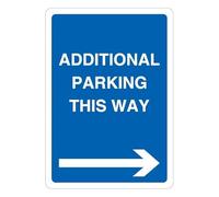 V Safety Additional Parking This Way - Blue Arrow Right 210 x 297 mm (A4) - 1mm Rigid Plastic Safety Sign