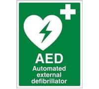 V Safety AED Auto External Defibrillator Sign - 300mm x 400mm - 1mm Rigid Plastic
