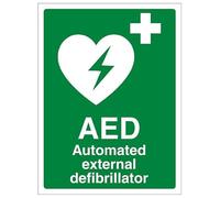 V Safety AED Automated External Defibrillator 150 x 200 mm - 2mm Super-Tough Rigid Plastic Safety Sign