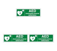 V Safety AED Automated External Defibrillator - Landscape 300 x 100 mm - 2mm Rigid Plastic Safety Sign (Pack of 3)