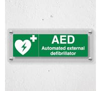 V Safety AED Automated External Defibrillator - Landscape - 450 x 150 mm - Acrylic Perspex Cast Clear Safety Sign