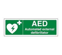 V Safety AED Automated External Defibrillator - Landscape 450 x 150 mm - Self Adhesive Vinyl - Aluminium Effect Safety Sign