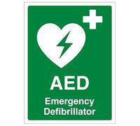 V Safety AED Emergency Defibrillator 150 x 200 mm - Self Adhesive Vinyl - Aluminium Effect Safety Sign