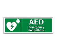 V Safety AED Emergency Defibrillator - Landscape 300 x 100 mm - 3mm Brushed Aluminium Composite Safety Sign