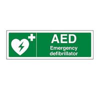 V Safety AED Emergency Defibrillator - Landscape 300 x 100 mm - Glow In The Dark 1mm Rigid Plastic Safety Sign